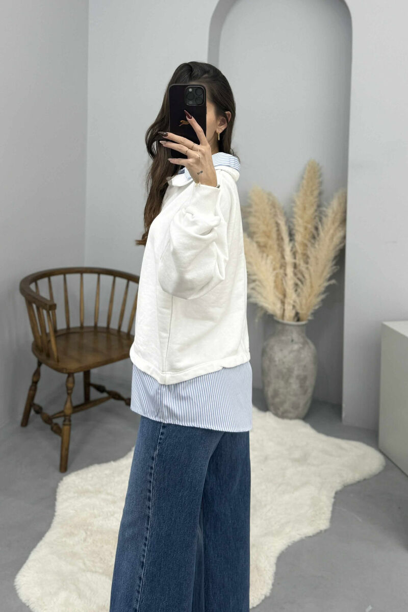 BUTTONED POLO NECK SIMPLE WOMEN SWEATSHIRT WHITE-E BARDHE - 3