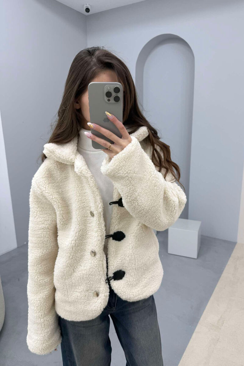 BUTTONED SHEEPSKIN WOMEN JACKET CREAM/KREM - 6