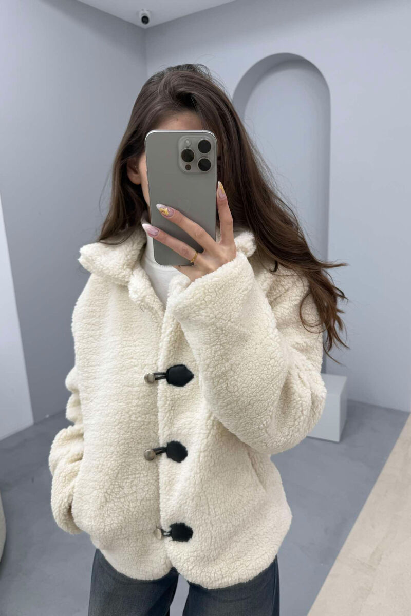 BUTTONED SHEEPSKIN WOMEN JACKET CREAM/KREM - 7