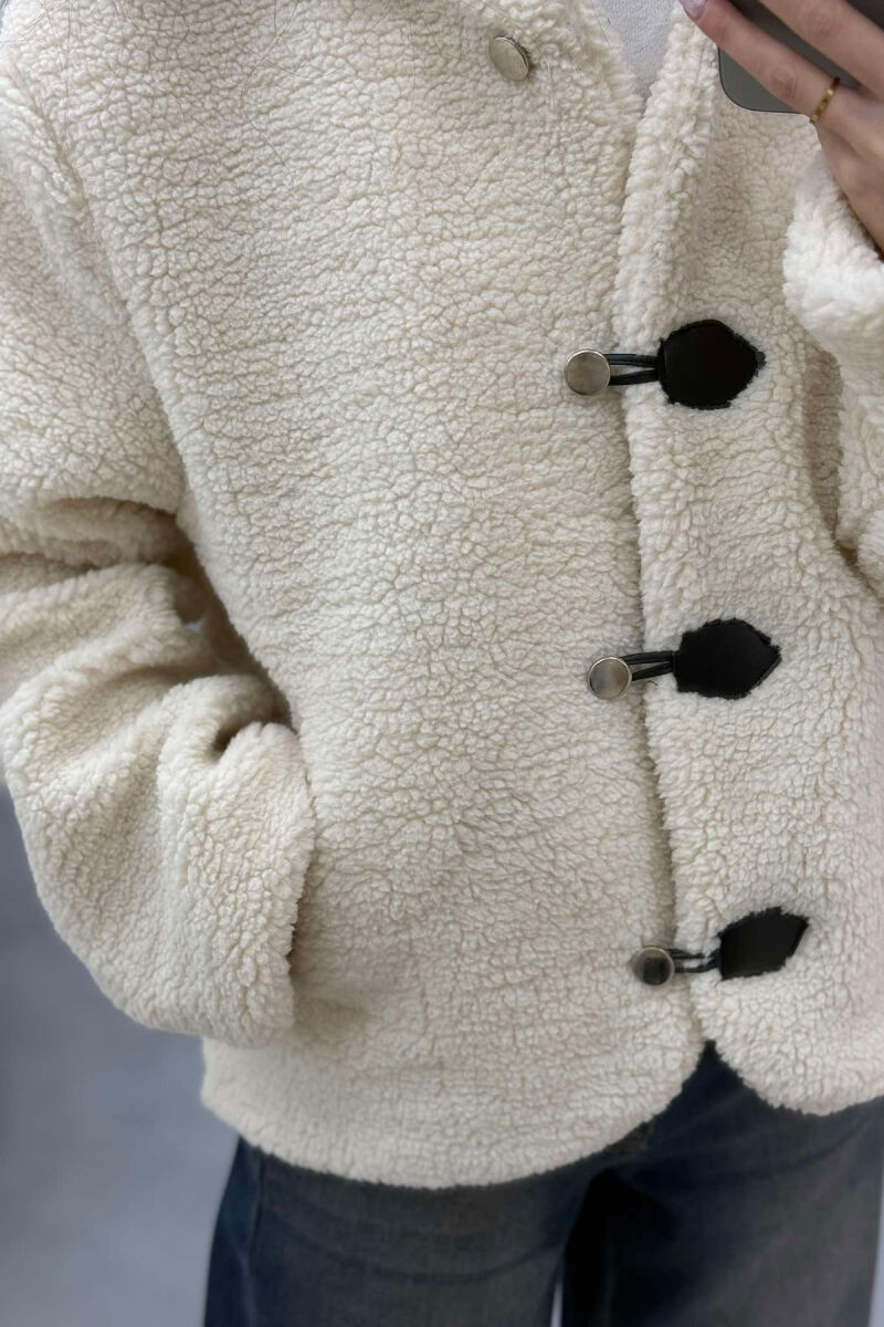 BUTTONED SHEEPSKIN WOMEN JACKET CREAM/KREM - 8