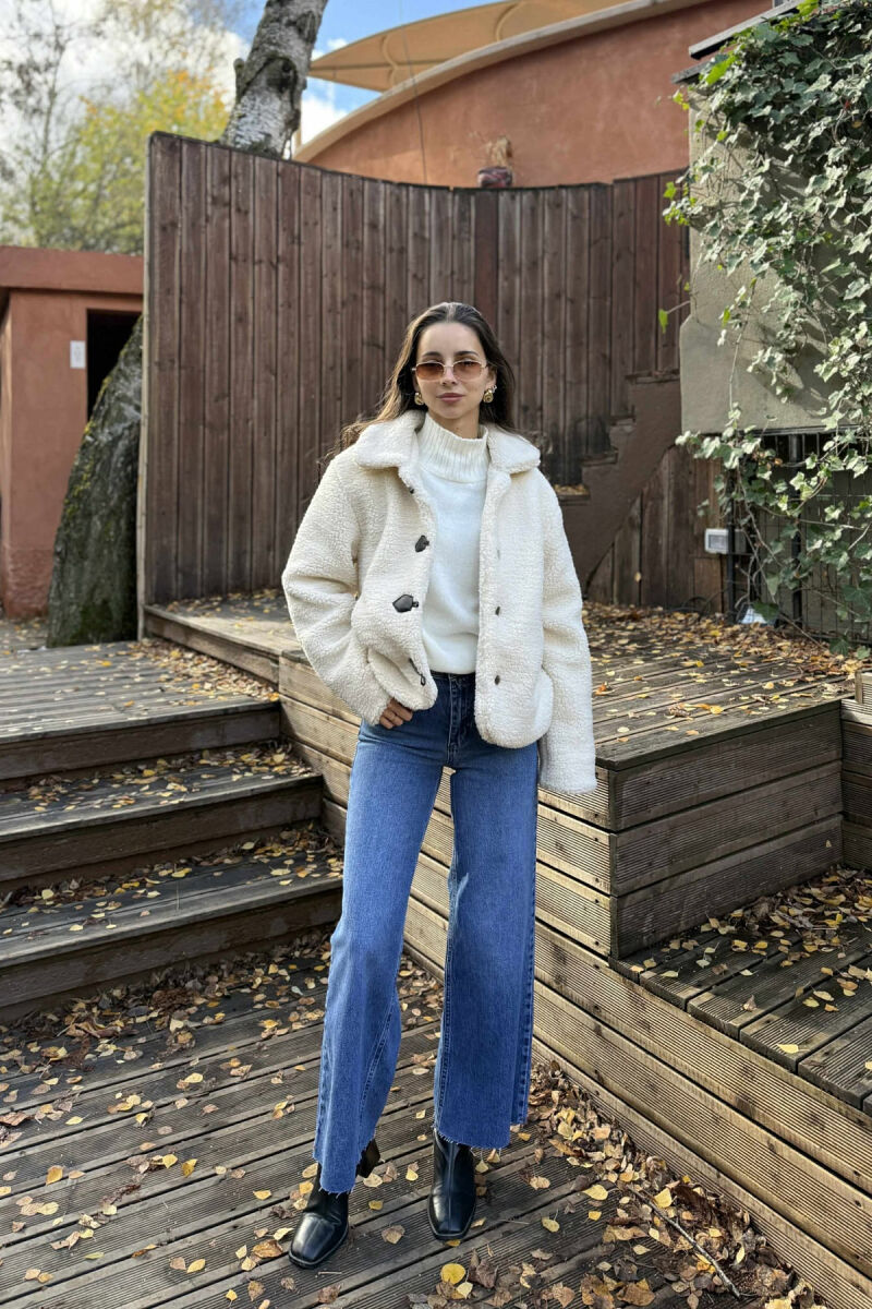 BUTTONED SHEEPSKIN WOMEN JACKET CREAM/KREM - 1