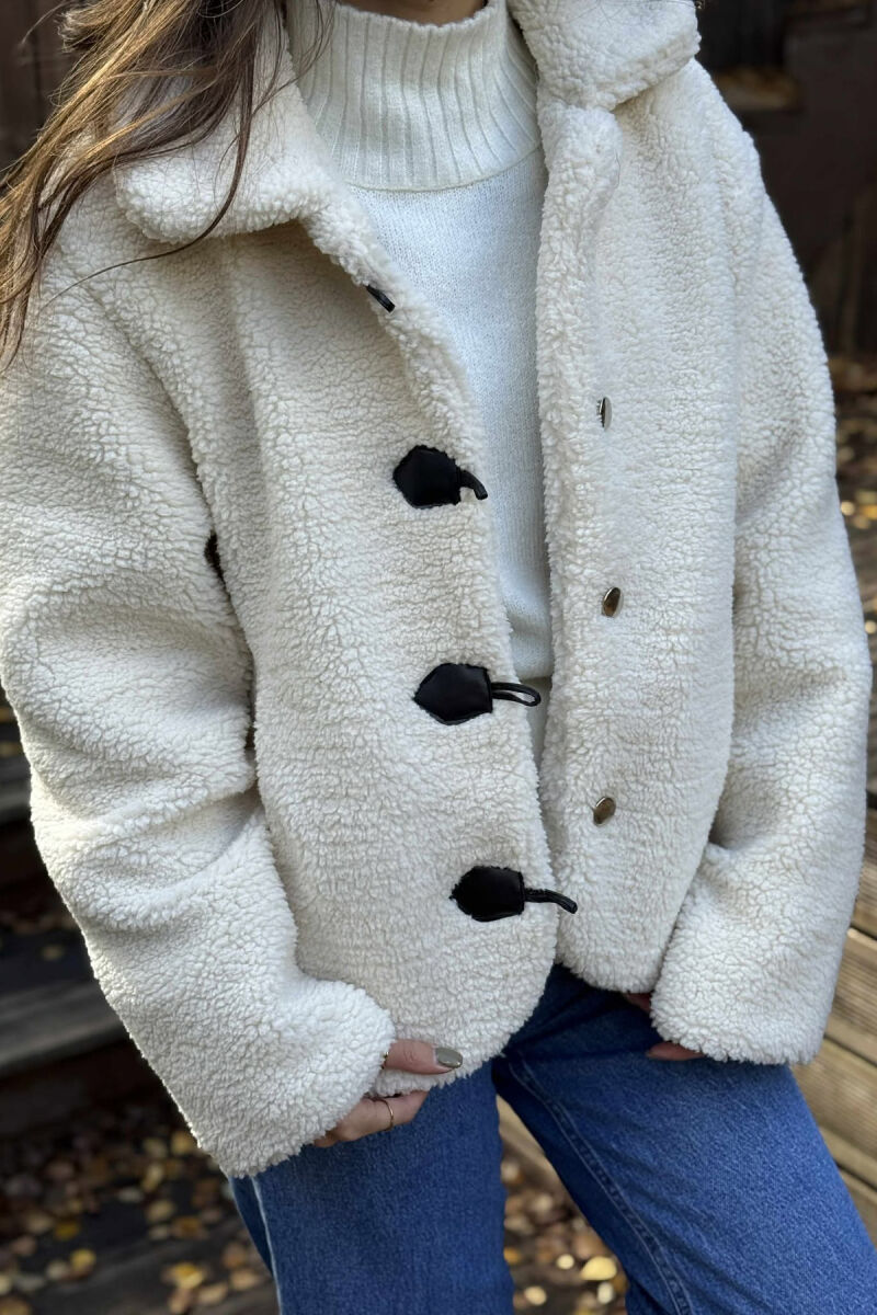 BUTTONED SHEEPSKIN WOMEN JACKET CREAM/KREM - 2