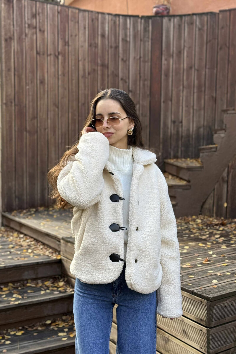 BUTTONED SHEEPSKIN WOMEN JACKET CREAM/KREM - 3