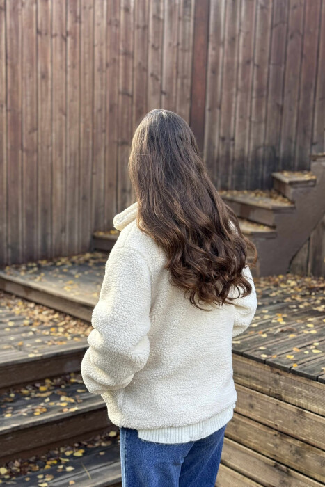 BUTTONED SHEEPSKIN WOMEN JACKET CREAM/KREM - 4