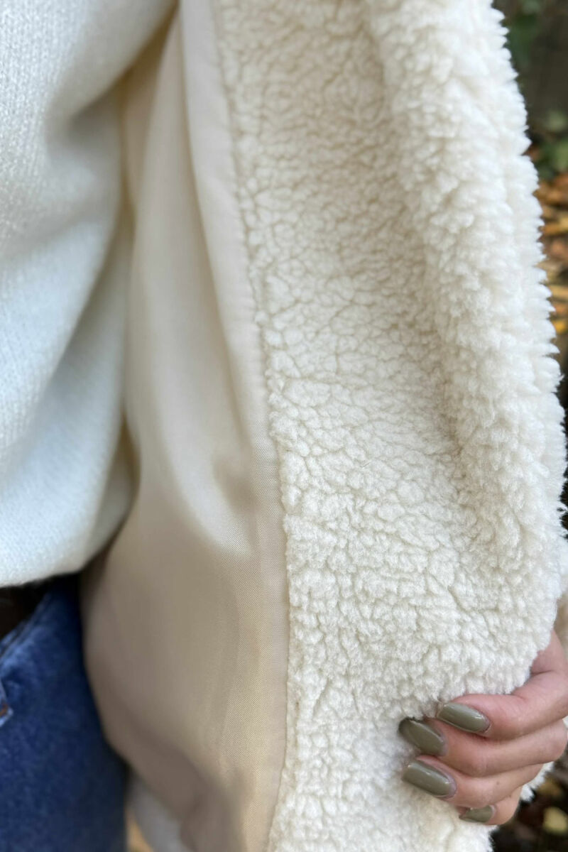 BUTTONED SHEEPSKIN WOMEN JACKET CREAM/KREM - 5