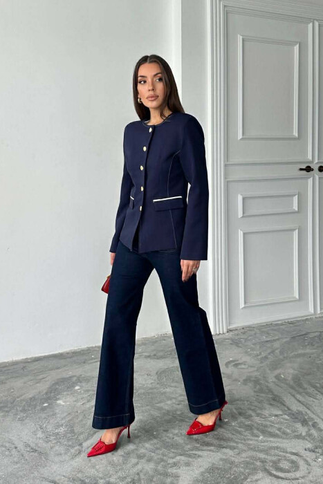 BUTTONED SHOULDER PADS WOMEN JACKET BLUE/BLU - 2