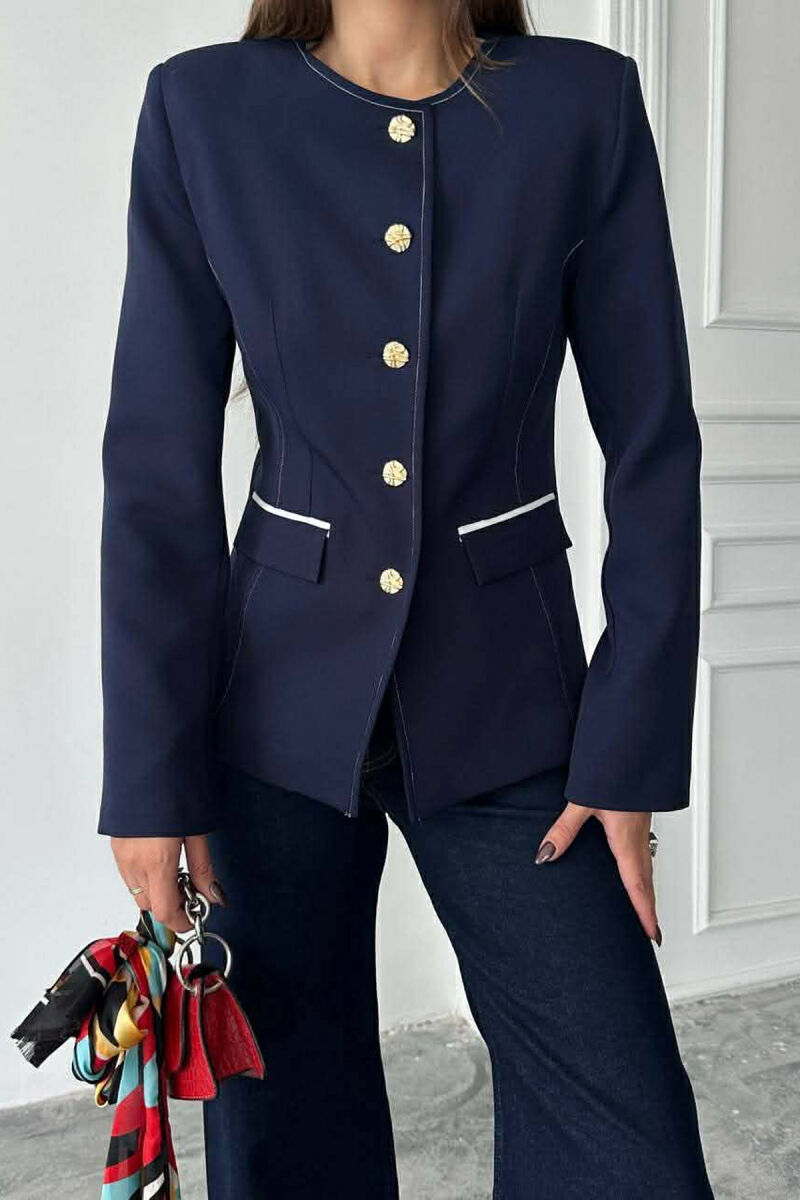 BUTTONED SHOULDER PADS WOMEN JACKET BLUE/BLU - 3