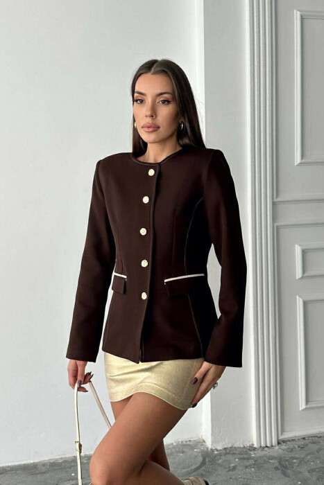 BUTTONED SHOULDER PADS WOMEN JACKET BROWN/KAFE - 2
