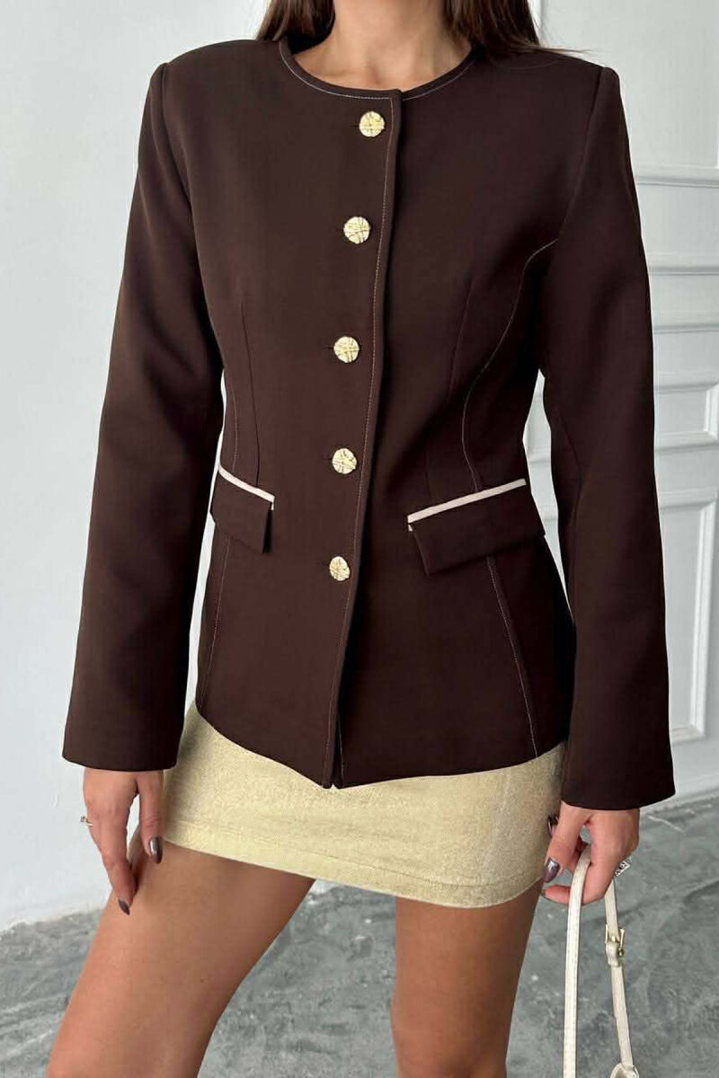 BUTTONED SHOULDER PADS WOMEN JACKET BROWN/KAFE - 3