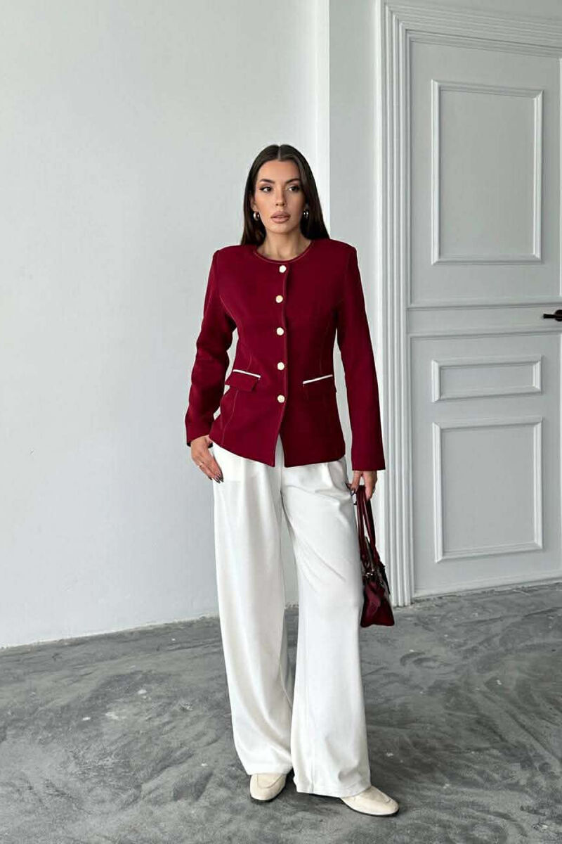 BUTTONED SHOULDER PADS WOMEN JACKET BURGUNDY/VISHNJE - 3
