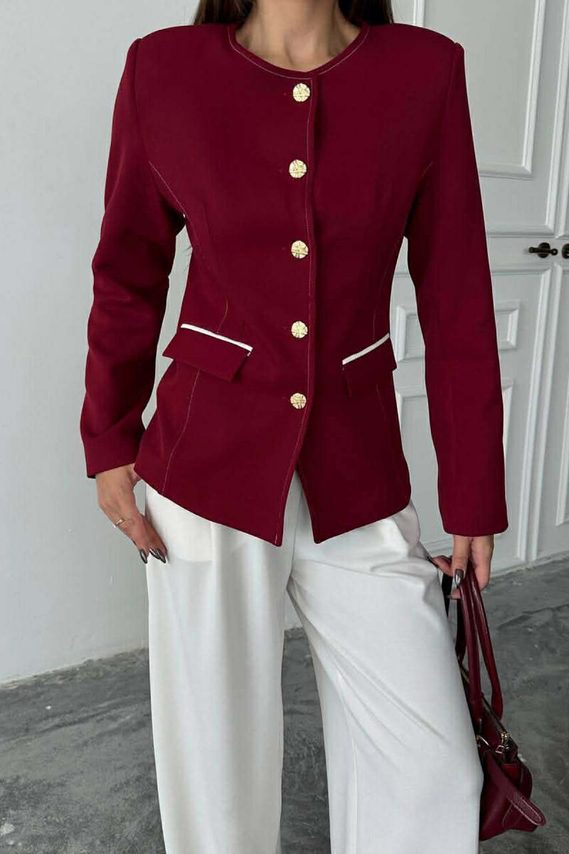 BUTTONED SHOULDER PADS WOMEN JACKET BURGUNDY/VISHNJE - 3