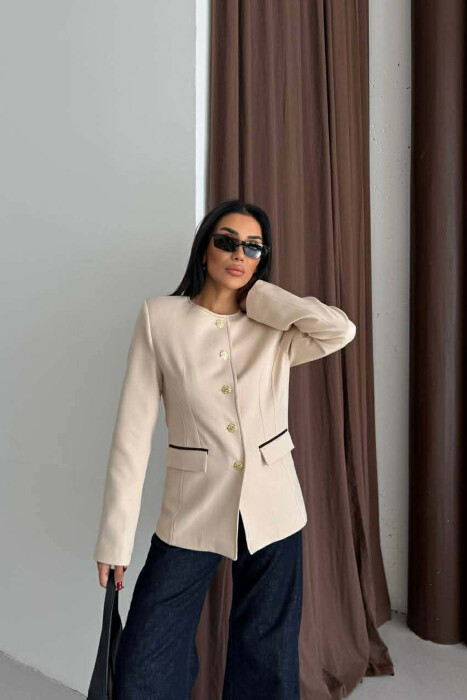 BUTTONED SHOULDER PADS WOMEN JACKET CREAM/KREM 