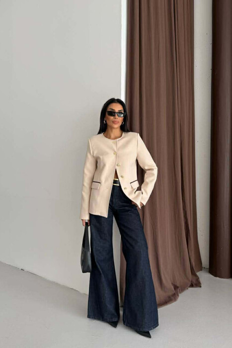 BUTTONED SHOULDER PADS WOMEN JACKET CREAM/KREM - 3