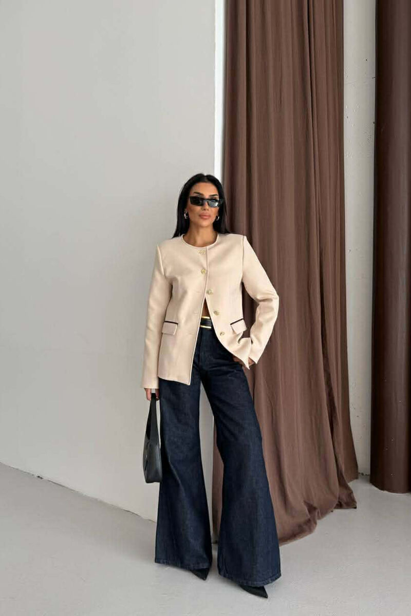 BUTTONED SHOULDER PADS WOMEN JACKET CREAM/KREM - 3