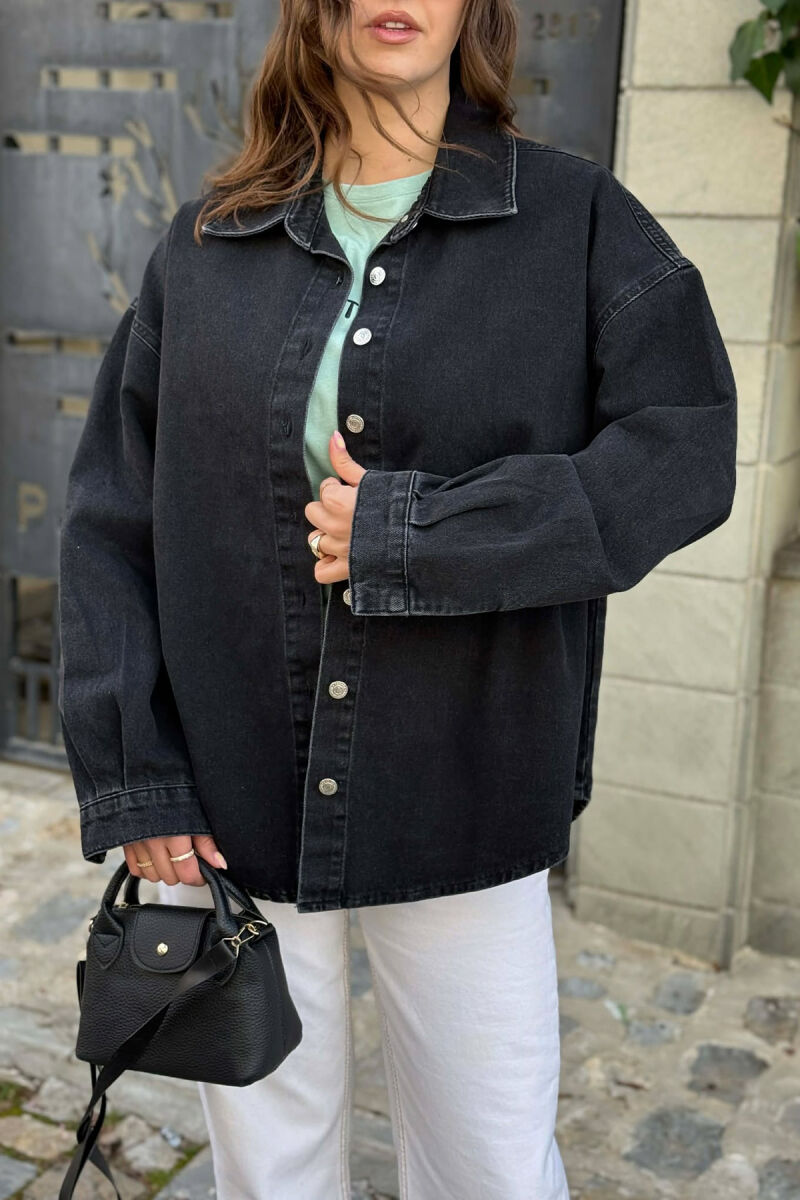 BUTTONED SIMPLE DENIM WOMEN JACKET BLACK/ E ZEZE - 4