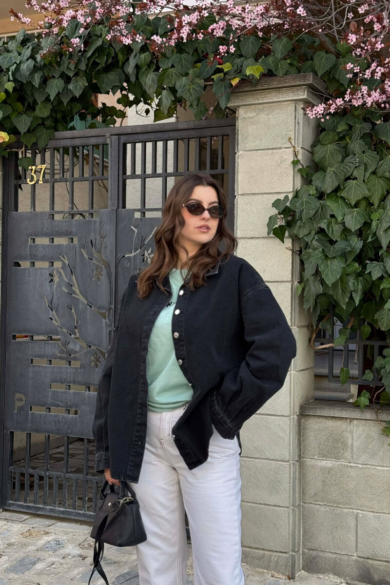 BUTTONED SIMPLE DENIM WOMEN JACKET BLACK/ E ZEZE - 5