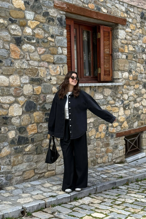 BUTTONED SIMPLE DENIM WOMEN JACKET DARK GREY/GEE - 4