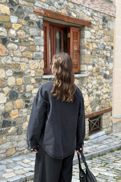 BUTTONED SIMPLE DENIM WOMEN JACKET DARK GREY/GEE - 5