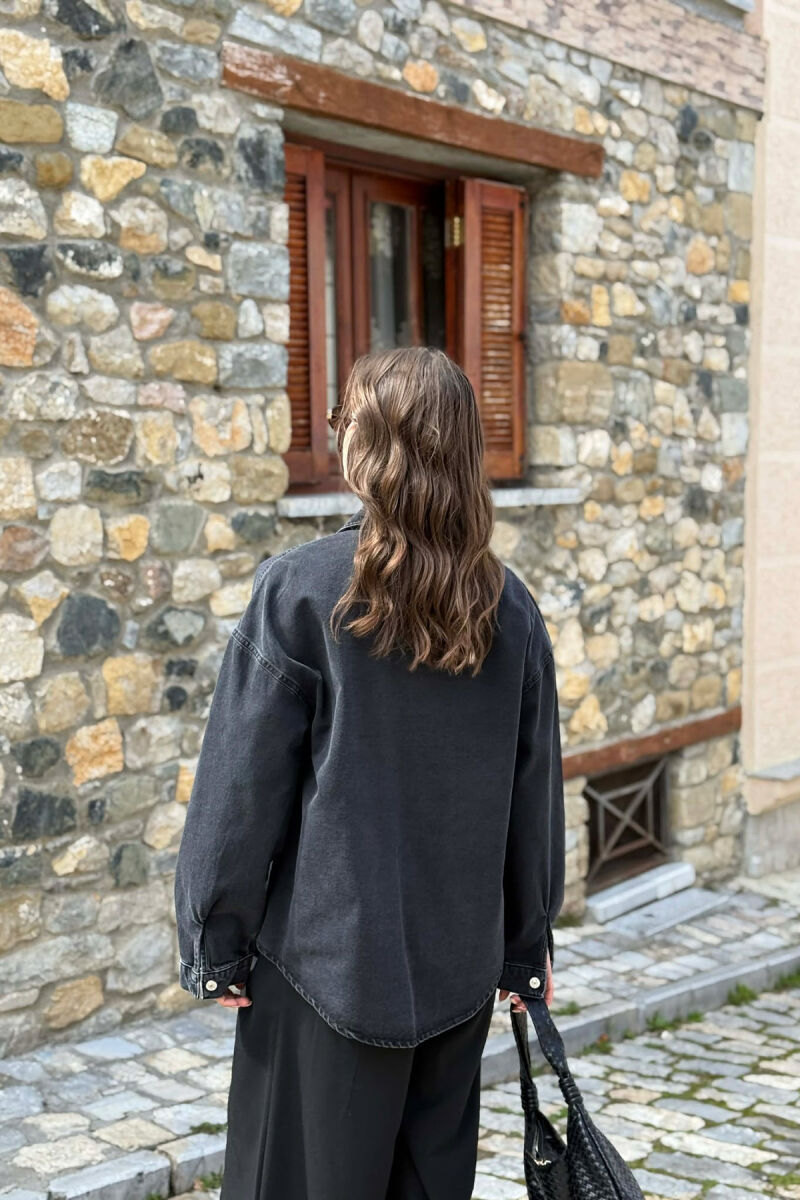 BUTTONED SIMPLE DENIM WOMEN JACKET DARK GREY/GEE - 5