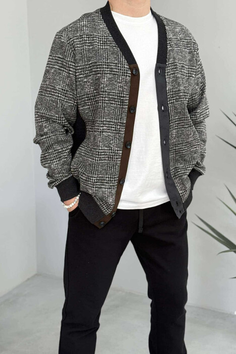 BUTTONED SIMPLE MEN CARDIGAN GREY/GRI - KLAUDIO FASHION