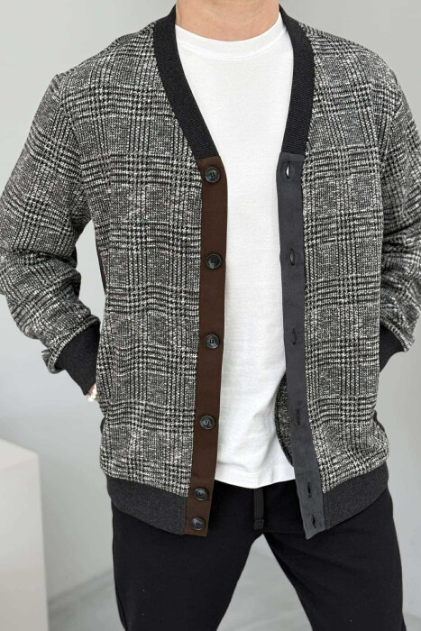 BUTTONED SIMPLE MEN CARDIGAN GREY/GRI - 4