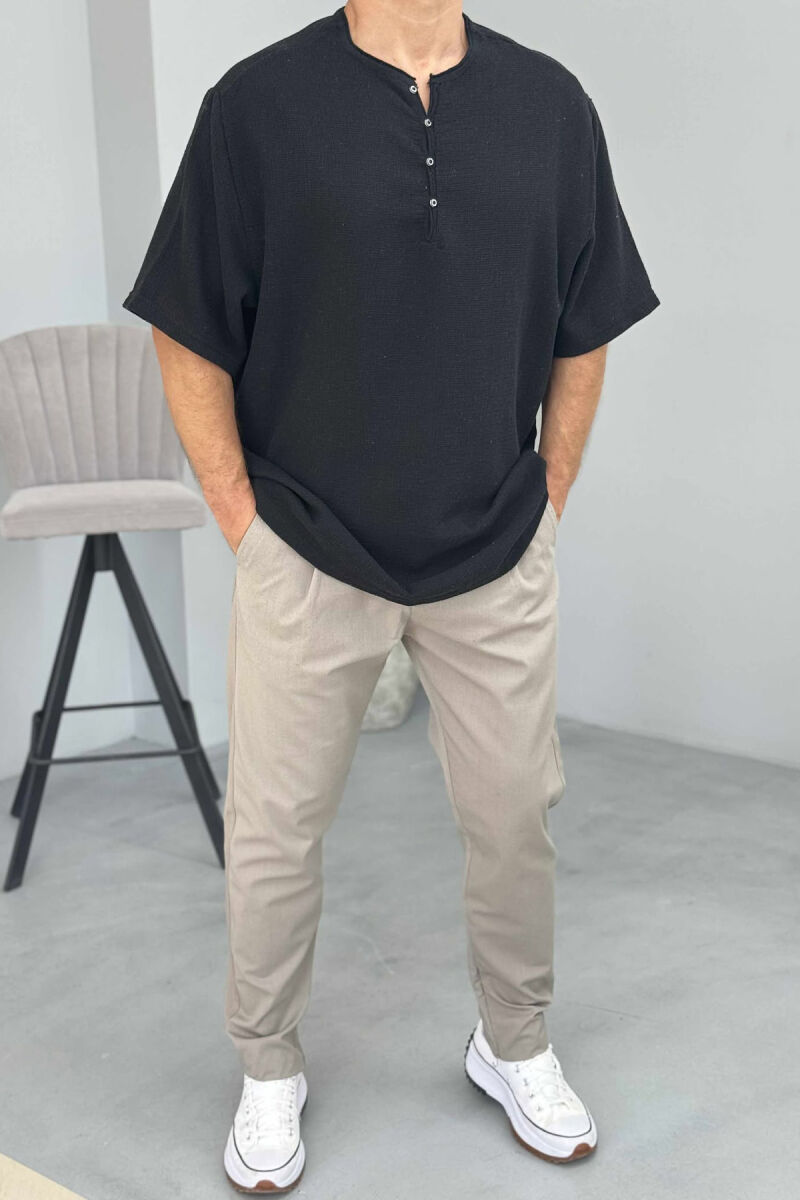 BUTTONED SIMPLE MEN T-SHIRT BLACK/ E ZEZE - 1