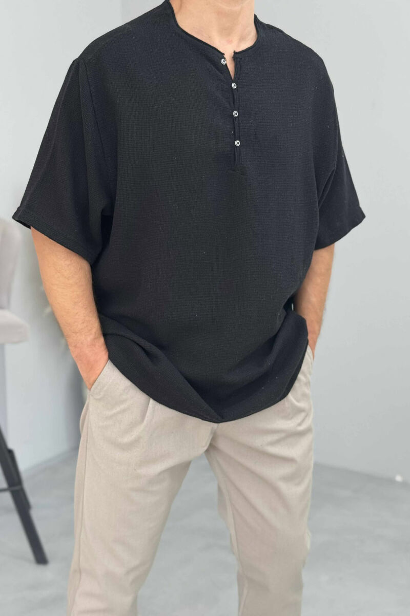 BUTTONED SIMPLE MEN T-SHIRT BLACK/ E ZEZE - 2