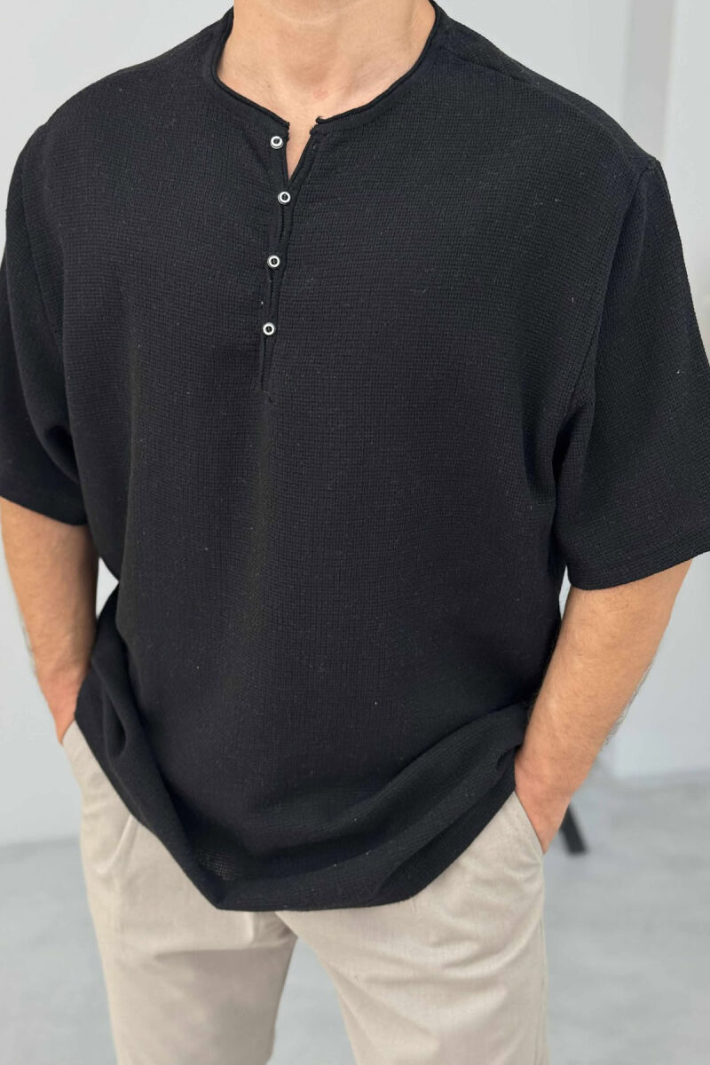 BUTTONED SIMPLE MEN T-SHIRT BLACK/ E ZEZE - 3