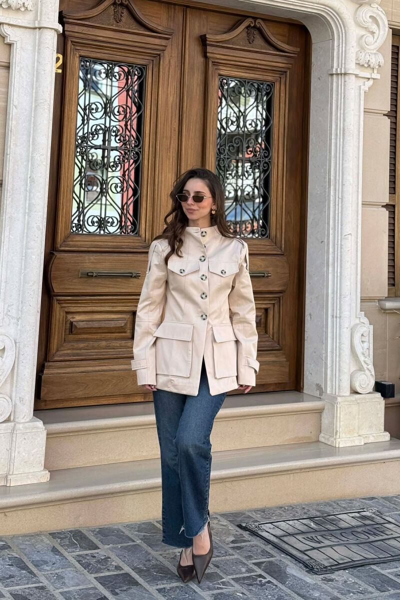 BUTTONED SIMPLE WOMEN JACKET BEIGE/BEZHE - 1