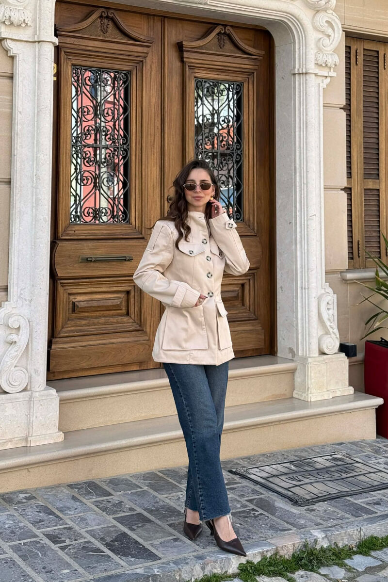 BUTTONED SIMPLE WOMEN JACKET BEIGE/BEZHE - 2