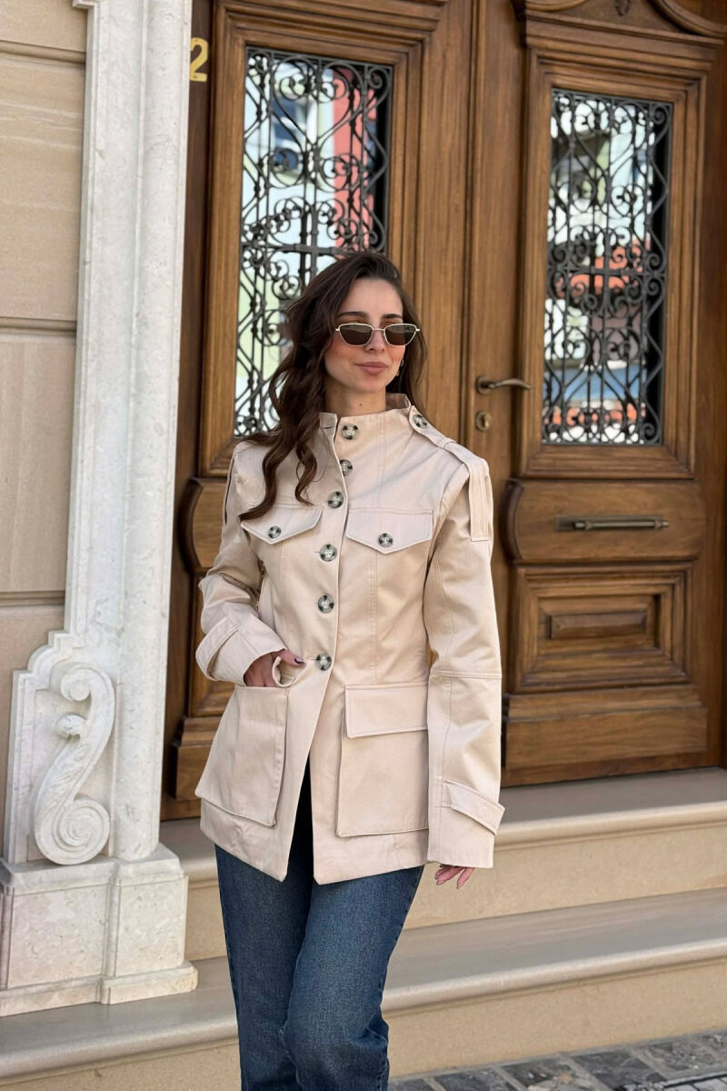 BUTTONED SIMPLE WOMEN JACKET BEIGE/BEZHE - 3