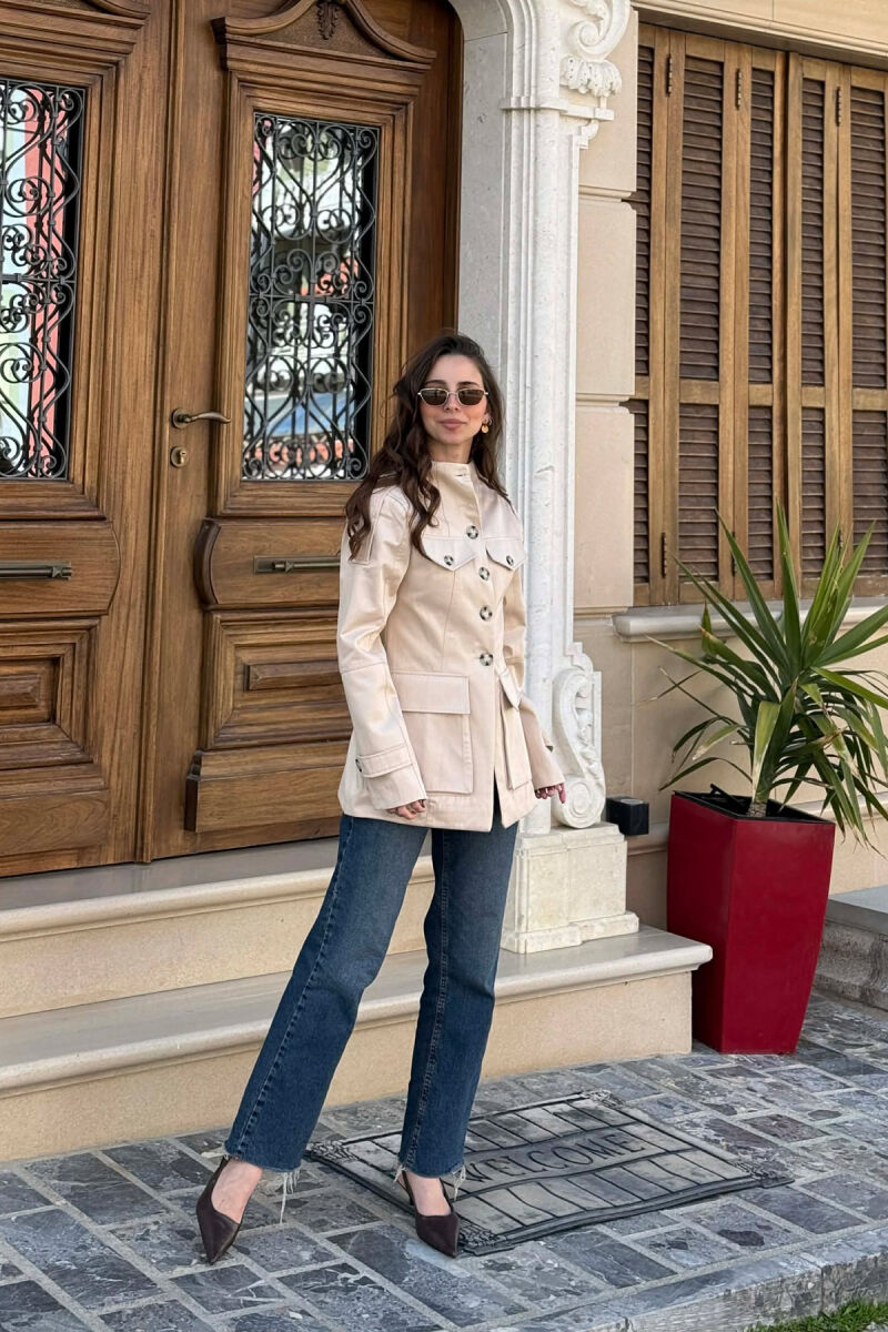 BUTTONED SIMPLE WOMEN JACKET BEIGE/BEZHE - 7