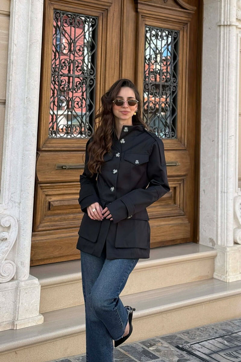 BUTTONED SIMPLE WOMEN JACKET BLACK/ E ZEZE - 2