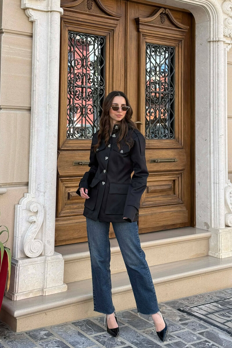 BUTTONED SIMPLE WOMEN JACKET BLACK/ E ZEZE - 4