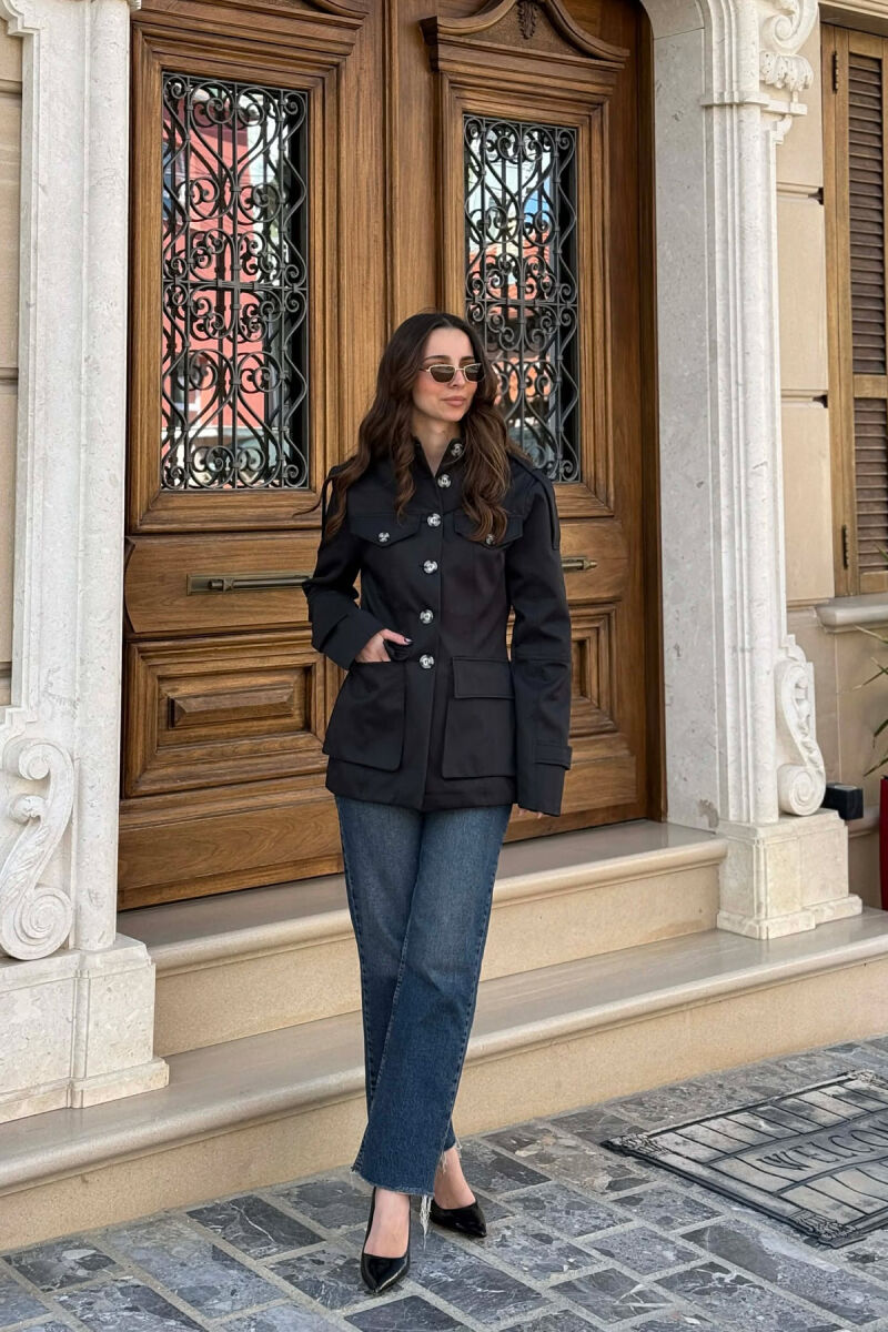 BUTTONED SIMPLE WOMEN JACKET BLACK/ E ZEZE - 5