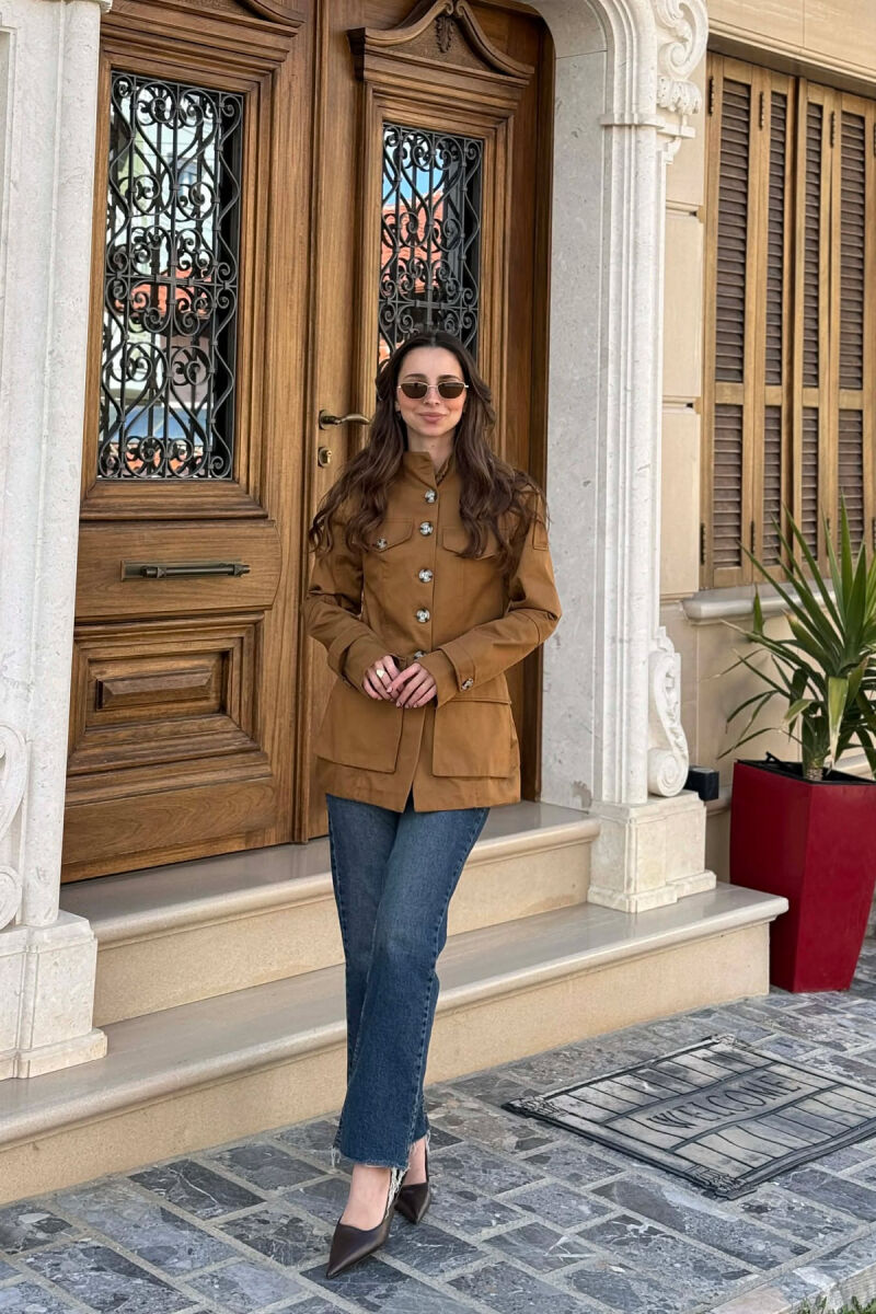 BUTTONED SIMPLE WOMEN JACKET LIGHT BROWN/KAZB - 4