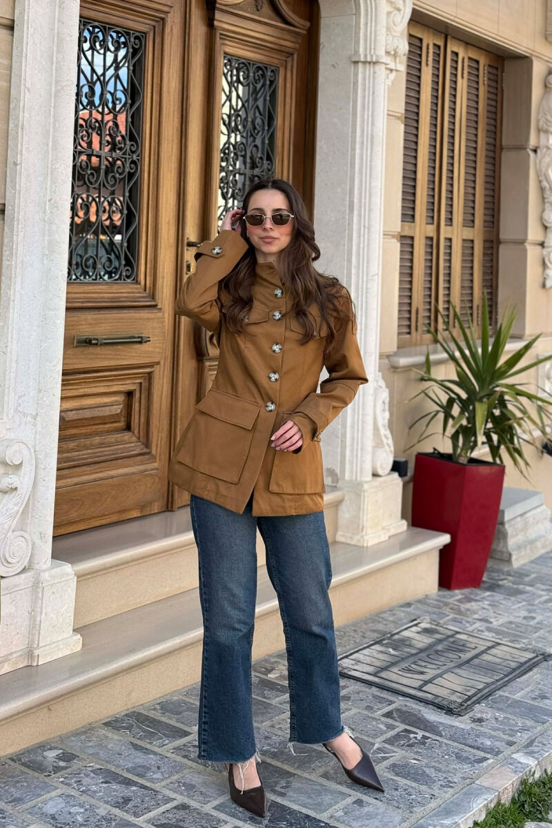 BUTTONED SIMPLE WOMEN JACKET LIGHT BROWN/KAZB - 5