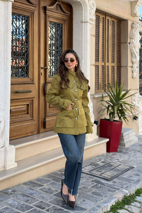 BUTTONED SIMPLE WOMEN JACKET OLIVE/ULLI 