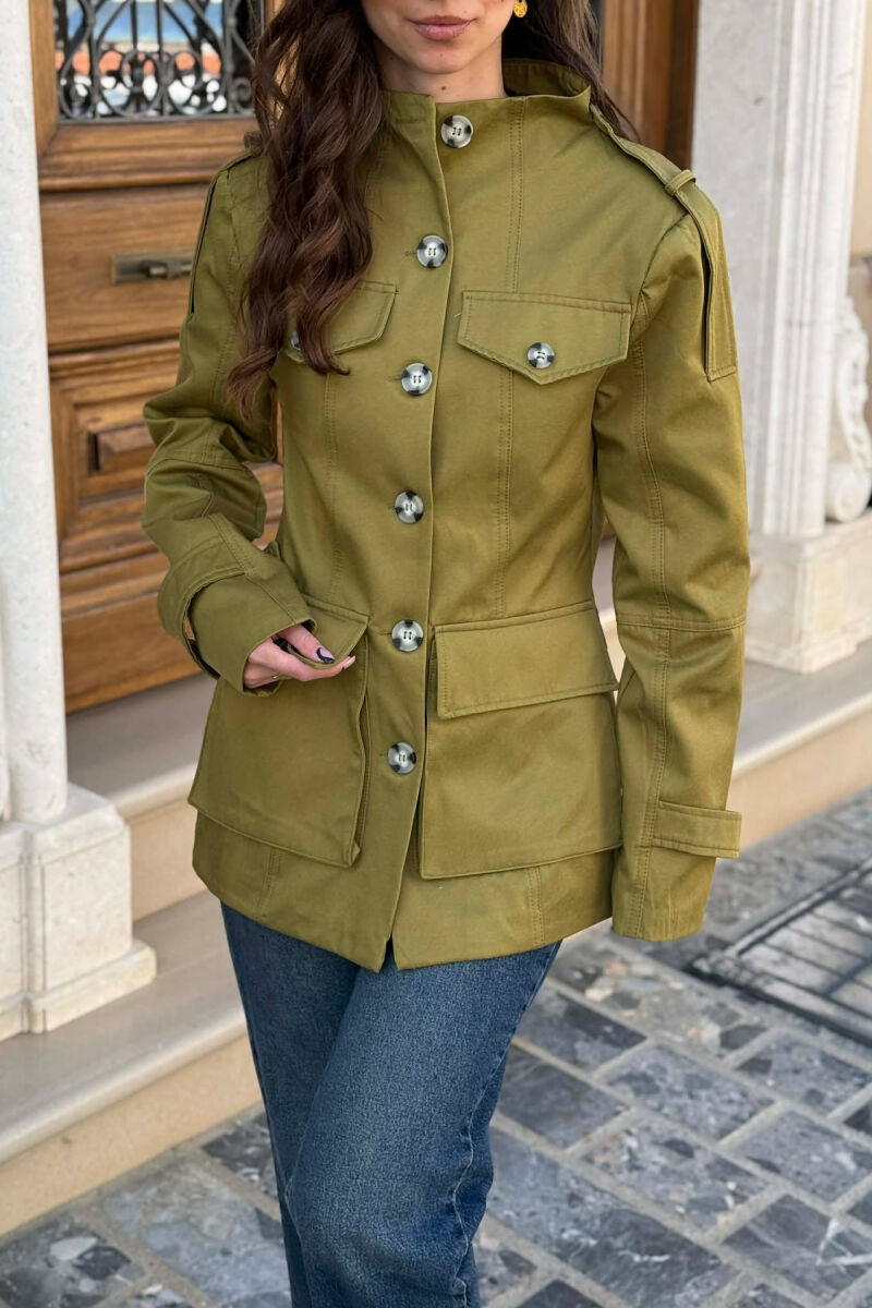BUTTONED SIMPLE WOMEN JACKET OLIVE/ULLI - 2