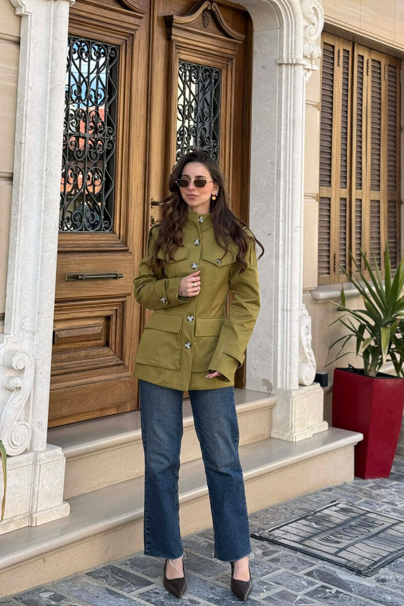 BUTTONED SIMPLE WOMEN JACKET OLIVE/ULLI - 3
