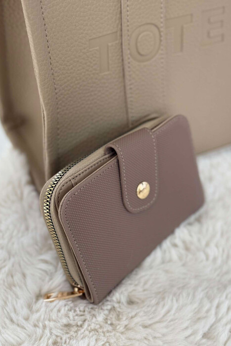 BUTTONED SIMPLE WOMEN WALLET DARK BEIGE/BEZHE ERRET 