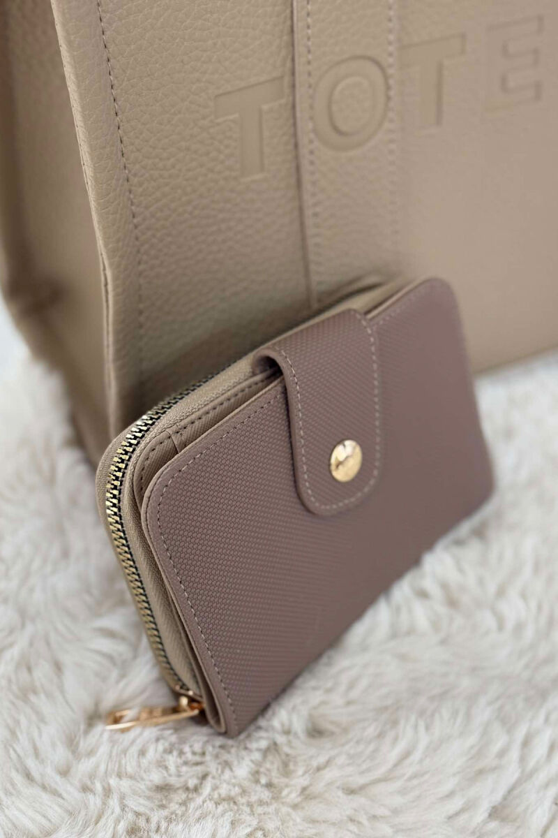 BUTTONED SIMPLE WOMEN WALLET DARK BEIGE/BEZHE ERRET - 1