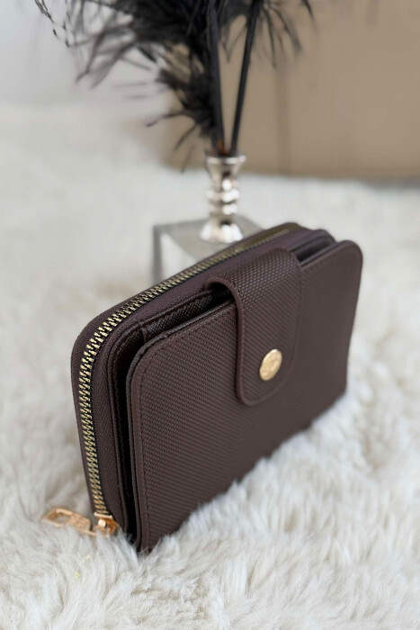 BUTTONED SIMPLE WOMEN WALLET DARK BROWN/KAE 