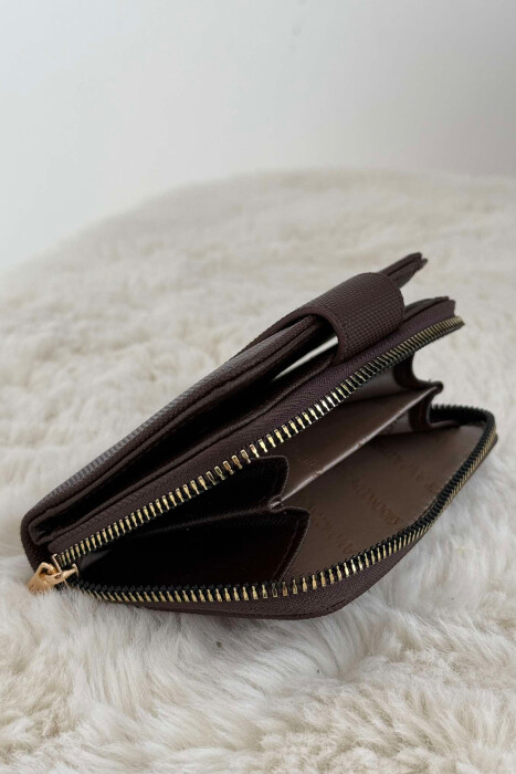 BUTTONED SIMPLE WOMEN WALLET DARK BROWN/KAE - 4