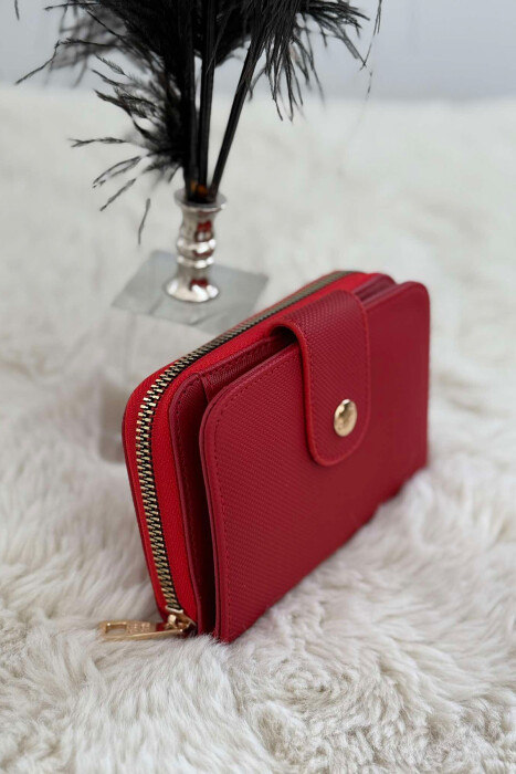 BUTTONED SIMPLE WOMEN WALLET RED/E KUQE - 3