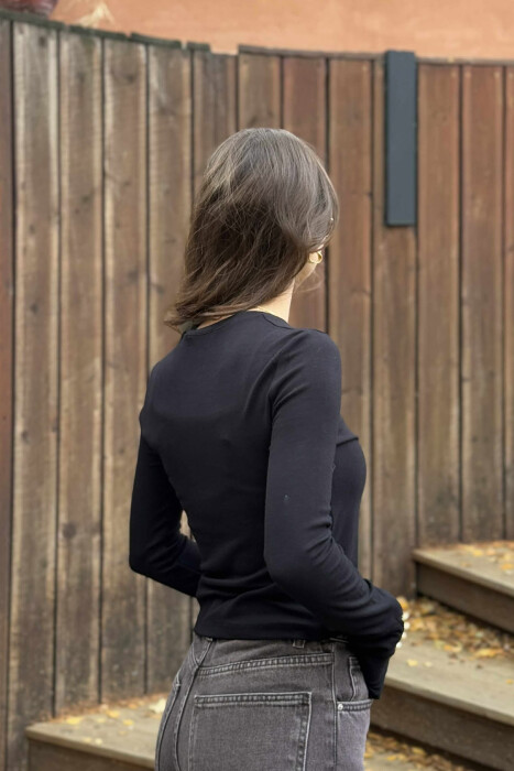 BUTTONED SLEEVES ROUND NECK WOMEN SWEATSHIRT BLACK/ E ZEZE - 5