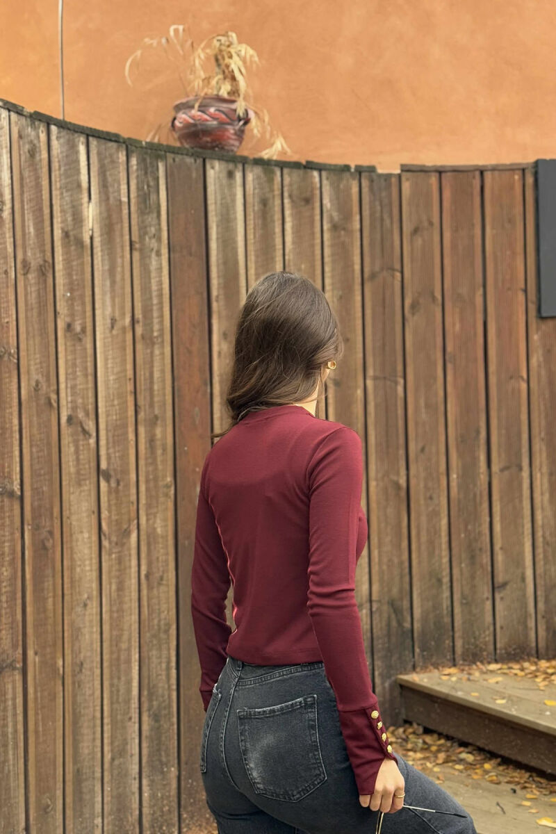 BUTTONED SLEEVES ROUND NECK WOMEN SWEATSHIRT BURGUNDY/VISHNJE - 4