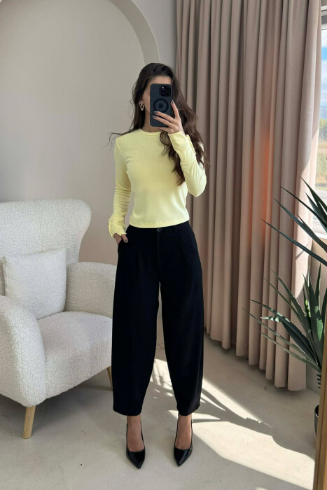 BUTTONED SLEEVES ROUND NECK WOMEN SWEATSHIRT YELLOW/E VERDHE - 