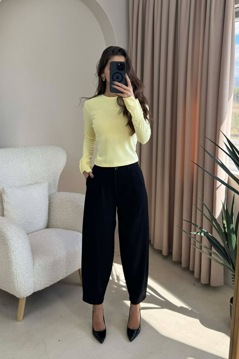 BUTTONED SLEEVES ROUND NECK WOMEN SWEATSHIRT YELLOW/E VERDHE - 1