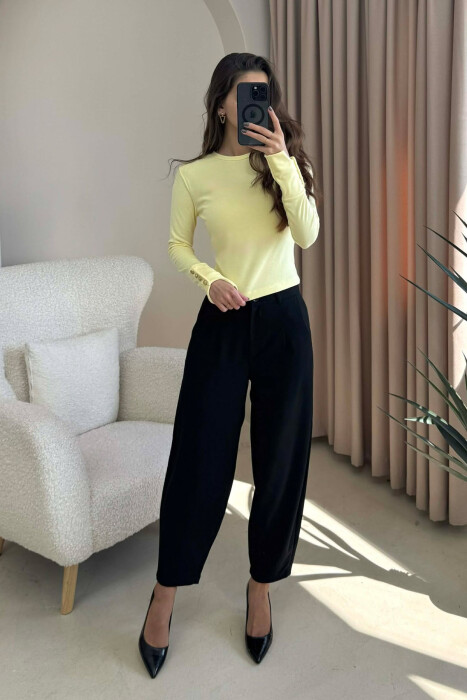 BUTTONED SLEEVES ROUND NECK WOMEN SWEATSHIRT YELLOW/E VERDHE - 2